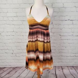 H&M Ombre Stripe Halter Dress sz 6 Gold Brown Orange